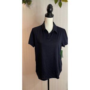 Madison Grey Womens Navy Blue Polo Shirt Size PL Cotton/Polyester Blend